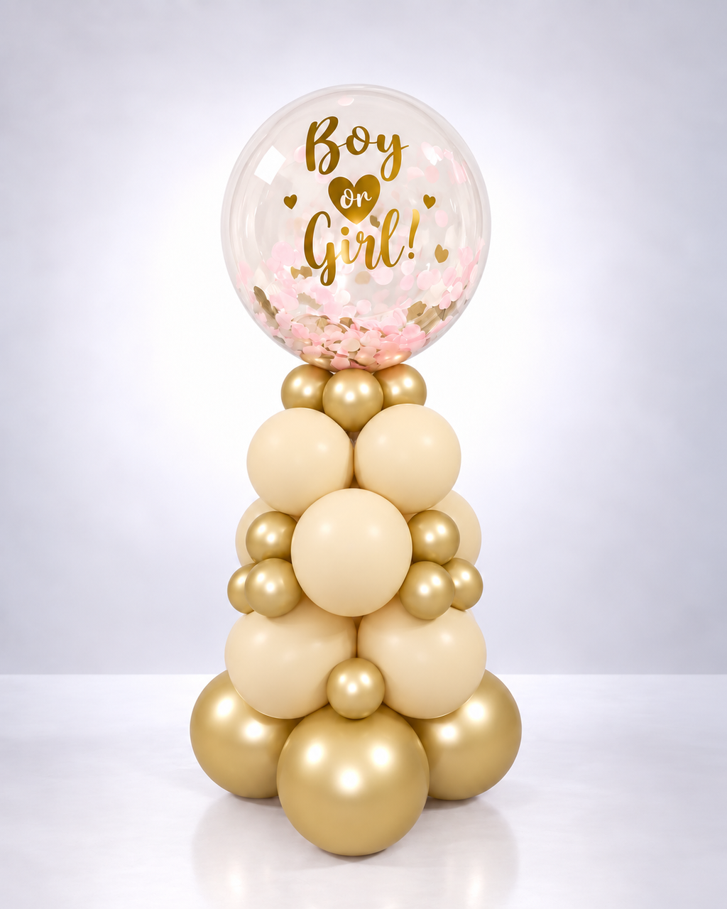 Elegant Gold & Ivory Gender Reveal Balloon Tower