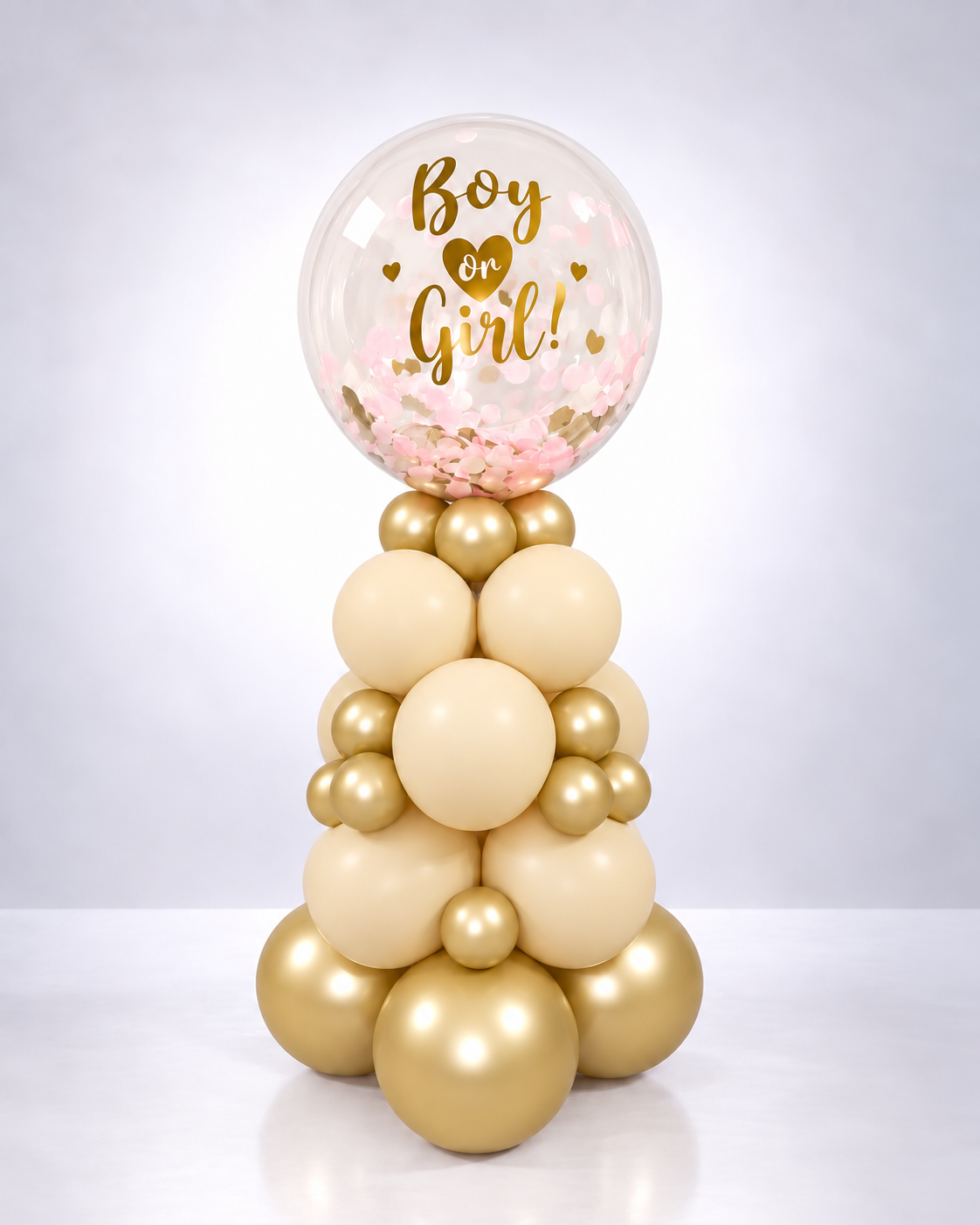 Elegant Gold & Ivory Gender Reveal Balloon Tower