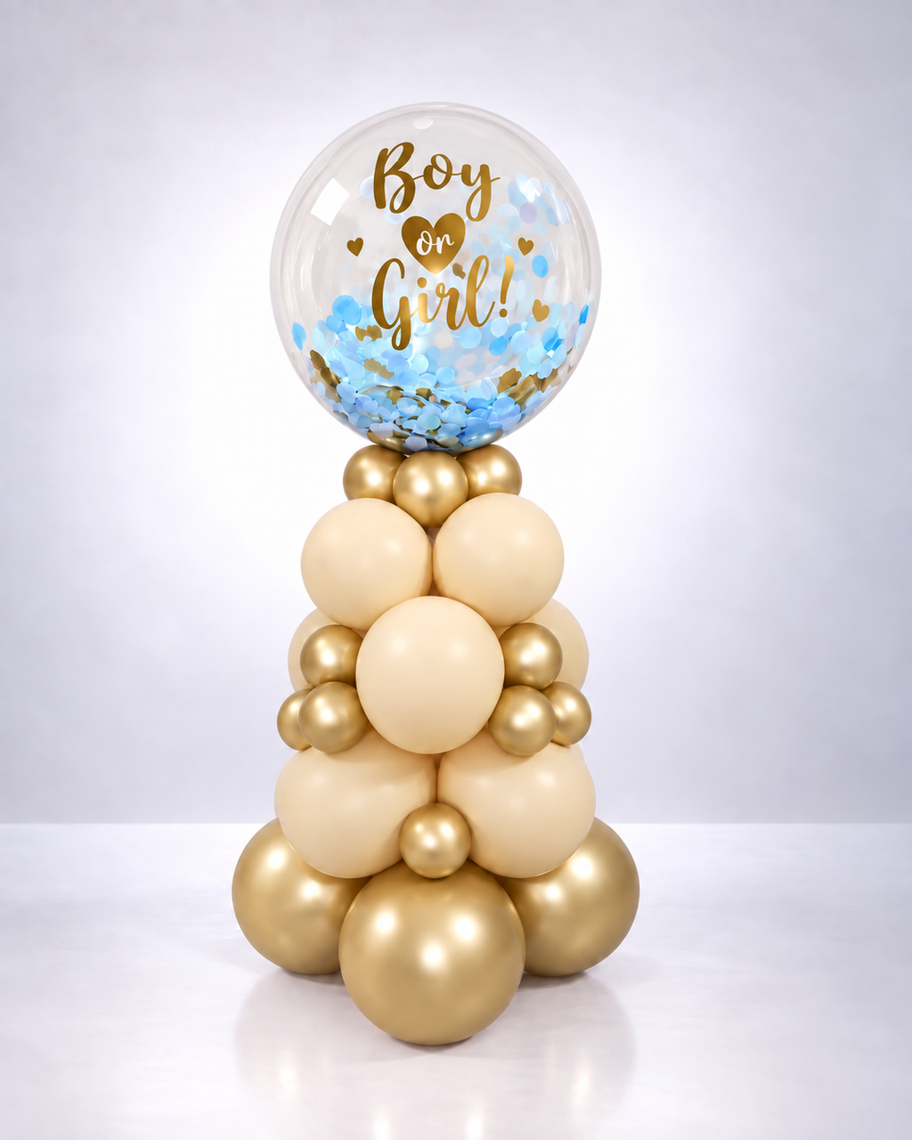 Elegant Gold & Ivory Gender Reveal Balloon Tower