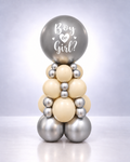 Elegant Silver & Ivory Gender Reveal Balloon Tower