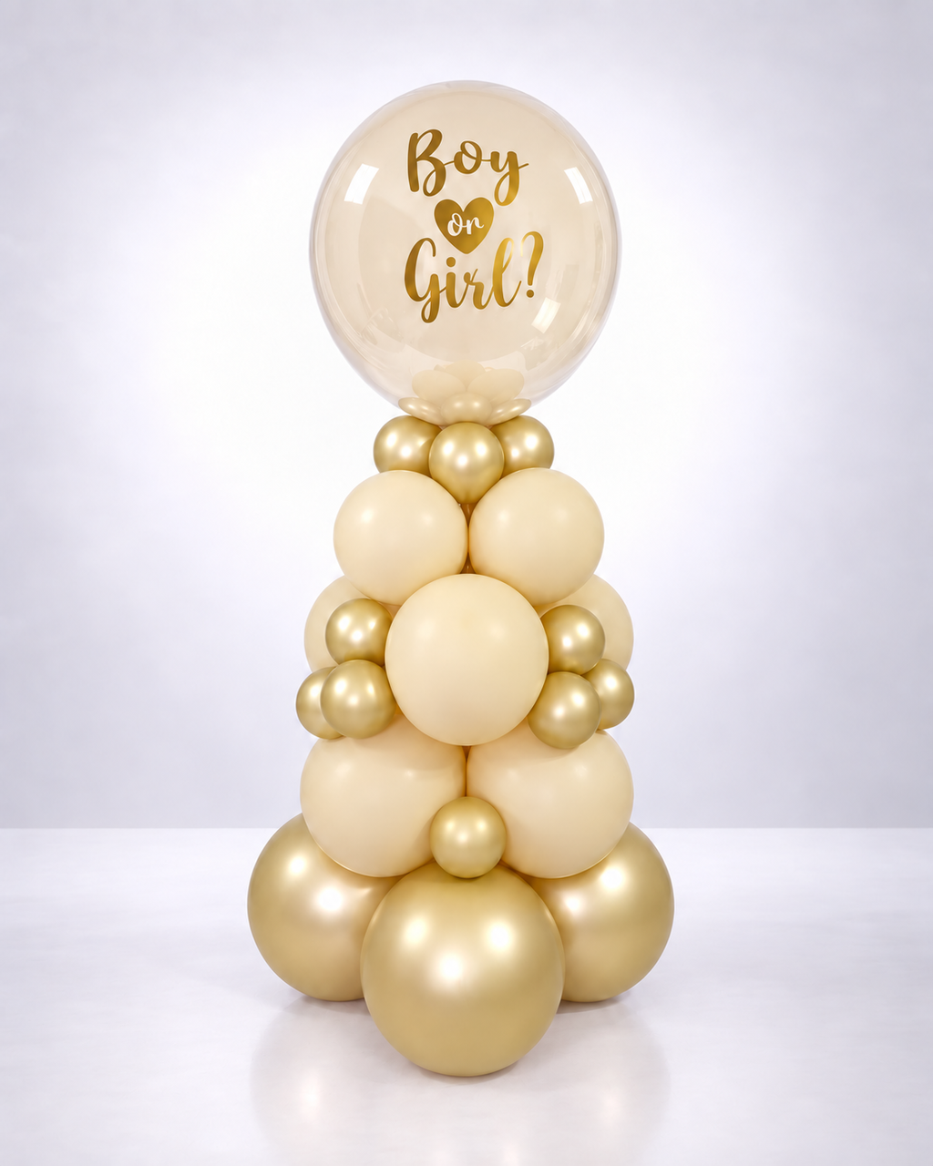 Elegant Gold & Ivory Gender Reveal Balloon Tower
