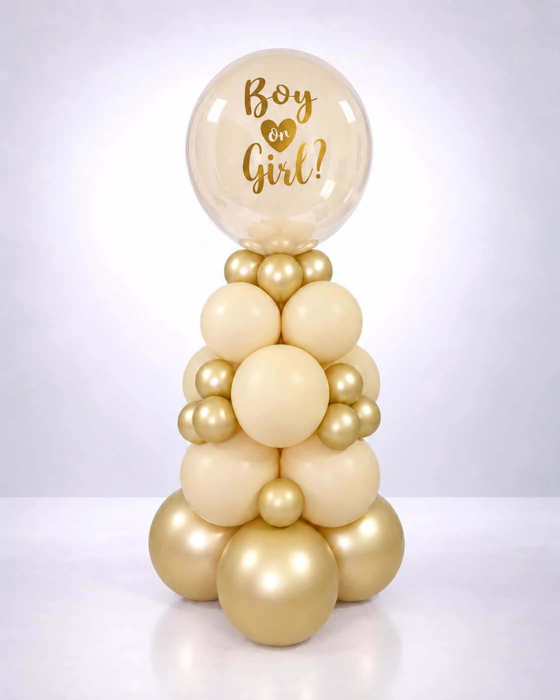 Elegant Gold & Ivory Gender Reveal Balloon Tower